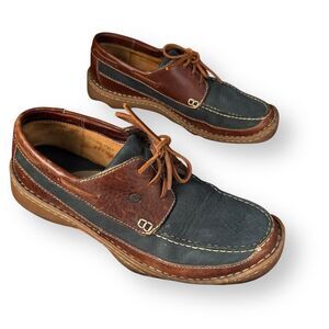 Born Men's Boat Shoes Brown & Navy Moc Toe Lace-Up Size 11.5 M/W